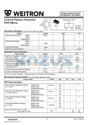 BC856A datasheet - General Purpose Transistor PNP Silicon