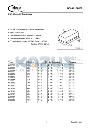 BC856A datasheet - PNP Silicon AF Transistors