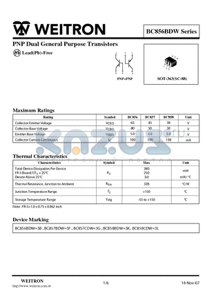 BC856 datasheet - PNP Dual General Purpose Transistors