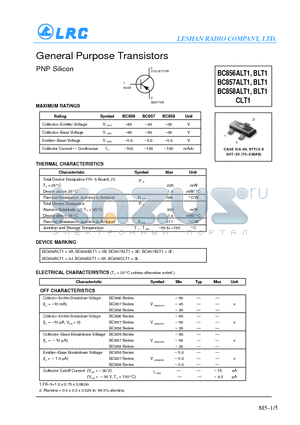 BC856ALT1 datasheet - General Purpose Transistors(PNP Silicon)