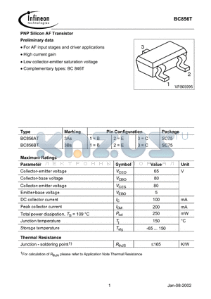 BC856AT datasheet - PNP Silicon AF Transistor