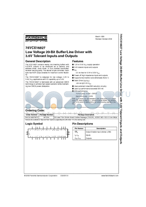 74VCX16827 datasheet - Low Voltage 20-Bit Buffer/Line Driver with 3.6V Tolerant Inputs and Outputs