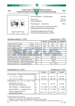 BC856B datasheet - Surface mount Si-Epitaxial PlanarTransistors