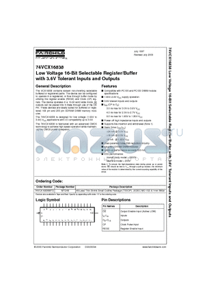 74VCX16838MTDX datasheet - Low Voltage 16-Bit Selectable Register/Buffer with 3.6V Tolerant Inputs and Outputs