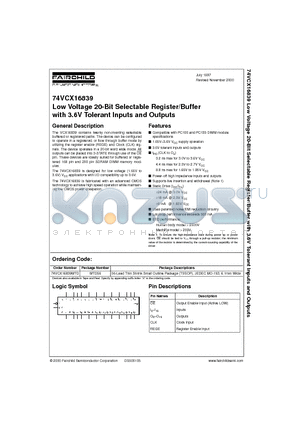 74VCX16839MTD datasheet - Low Voltage 20-Bit Selectable Register/Buffer with 3.6V Tolerant Inputs and Outputs