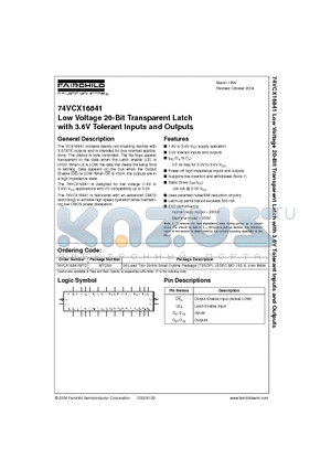 74VCX16841 datasheet - Low Voltage 20-Bit Transparent Latch with 3.6V Tolerant Inputs and Outputs