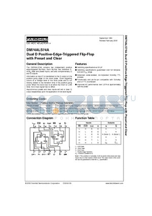 DM74ALS74 datasheet - Dual D Positive-Edge-Triggered Flip-Flop with Preset and Clear