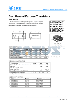 BC856BDW1T1 datasheet - Dual General Purpose Transistors(PNP Duals)