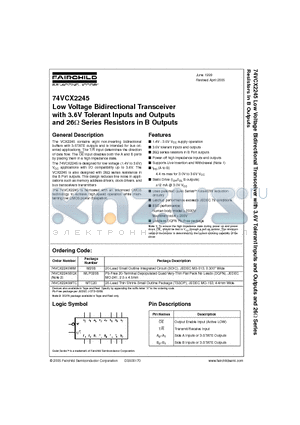 74VCX2245WM datasheet - Low Voltage Bidirectional Transceiver with 3.6V Tolerant Inputs and Outputs and 26Y Series Resistors in B Outputs