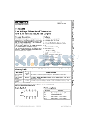 74VCX245BQX datasheet - Low Voltage Bidirectional Transceiver with 3.6V Tolerant Inputs and Outputs