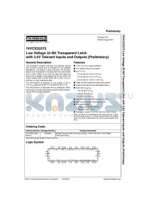 74VCX32373 datasheet - Low Voltage 32-Bit Transparent Latch with 3.6V Tolerant Inputs and Outputs (Preliminary)