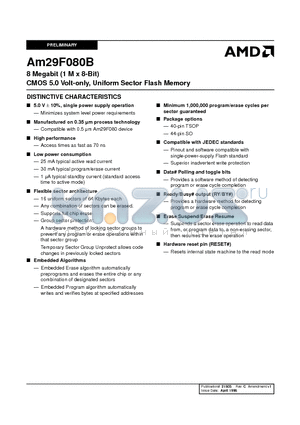 AM29F080B-120SI datasheet - 8 Megabit (1 M x 8-Bit) CMOS 5.0 Volt-only, Uniform Sector Flash Memory