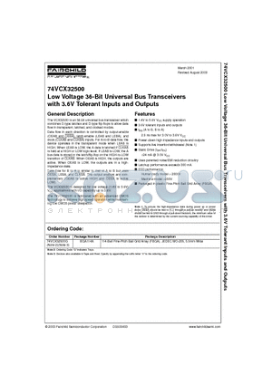 74VCX32500G datasheet - Low Voltage 36-Bit Universal Bus Transceivers with 3.6V Tolerant Inputs and Outputs