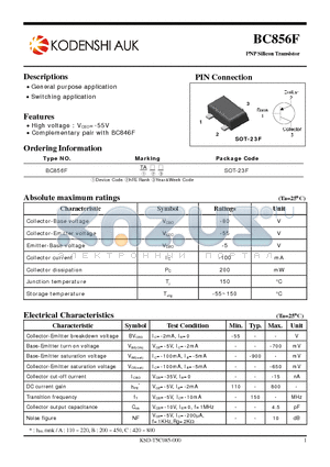 BC856F datasheet - General purpose application Switching application