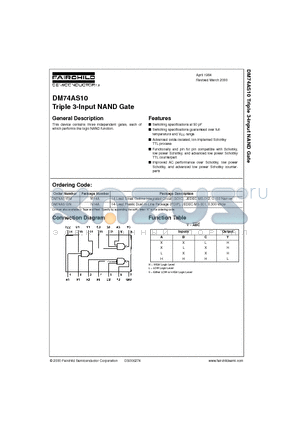 DM74AS10M datasheet - Triple 3-Input NAND Gate