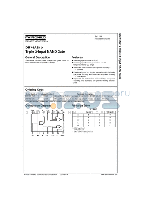 DM74AS10N datasheet - Triple 3-Input NAND Gate