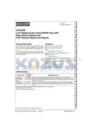 74VCX38MTC datasheet - Low Voltage Quad 2-Input NAND Gate with Open Drain Outputs and 3.6V Tolerant Inputs and Outputs