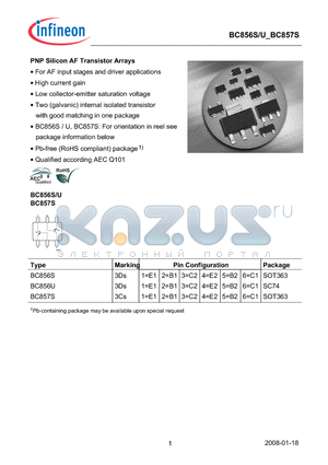 BC856S datasheet - PNP Silicon AF Transistor Arrays