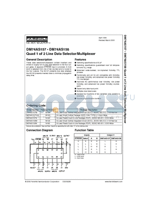 DM74AS157SJX datasheet - Quad 1 of 2 Line Data Selector/Multiplexer