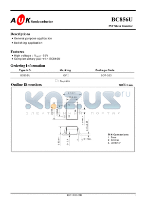 BC856U datasheet - PNP Silicon Transistor (General purpose application Switching application)