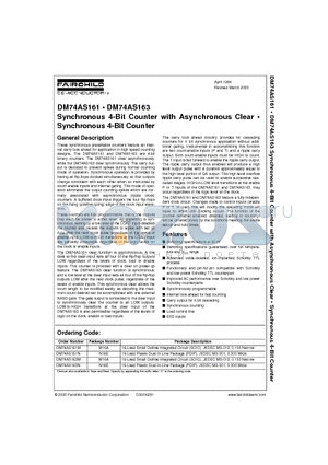 DM74AS163M datasheet - Synchronous 4-Bit Counter with Asynchronous Clear . Synchronous 4-Bit Counter