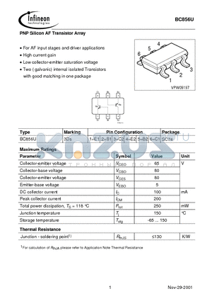 BC856U datasheet - PNP Silicon AF Transistor Array