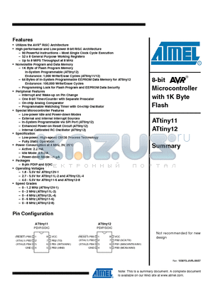 ATTINY11-6PC datasheet - 8-bit Microcontroller with 1K Byte Flash