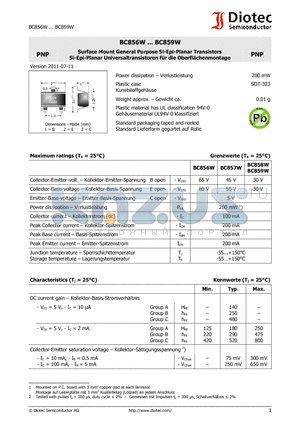 BC856W_11 datasheet - Surface Mount General Purpose Si-Epi-Planar Transistors