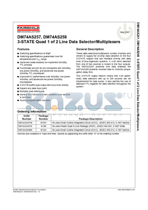 DM74AS257 datasheet - 3-STATE Quad 1 of 2 Line Data Selector/Multiplexers