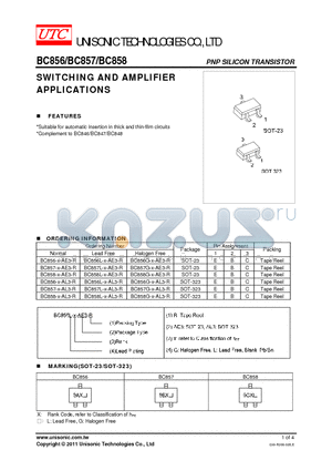 BC857 datasheet - SWITCHING AND AMPLIFIER APPLICATIONS