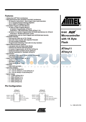 ATTINY11-6SC datasheet - 8-bit AVR Microcontroller with 1K Byte Flash