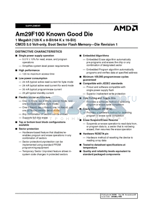 AM29F100B-120DGI1 datasheet - 1 Megabit (128 K x 8-Bit/64 K x 16-Bit) CMOS 5.0 Volt-only, Boot Sector Flash Memory-Die Revision 1