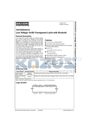 74VCXH16373 datasheet - Low Voltage 16-Bit Transparent Latch with Bushold