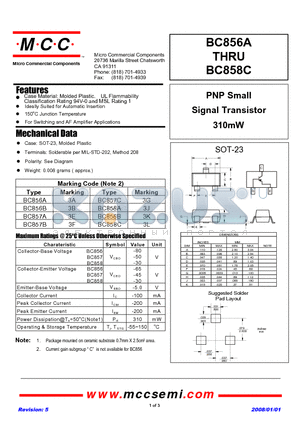 BC857A-TP datasheet - PNP Small Signal Transistor310mW