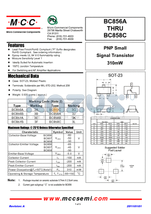 BC857A datasheet - PNP Small Signal Transistor 310mW