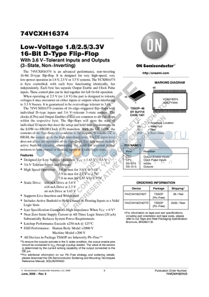 74VCXH16374DTR datasheet - Low−Voltage 1.8/2.5/3.3V 16-Bit D−Type Flip−Flop With 3.6 V-Tolerant Inputs and Outputs (3-State, Non-Inverting)
