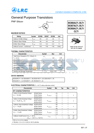 BC857ALT1 datasheet - General Purpose Transistors(PNP Silicon)