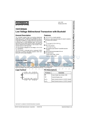 74VCXH245 datasheet - Low Voltage Bidirectional Transceiver with Bushold
