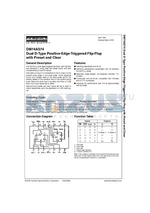 DM74AS74N datasheet - Dual D-Type Positive-Edge-Triggered Flip-Flop with Preset and Clear