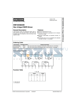 DM74AS805BN datasheet - Hex 2-Input NOR Driver