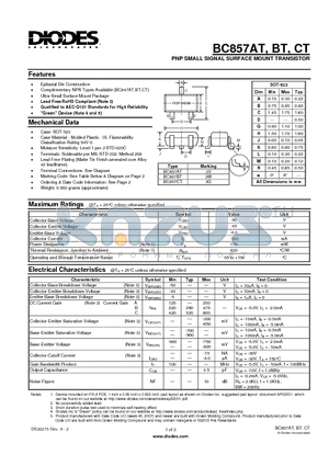 BC857AT-7-F datasheet - PNP SMALL SIGNAL SURFACE MOUNT TRANSISTOR