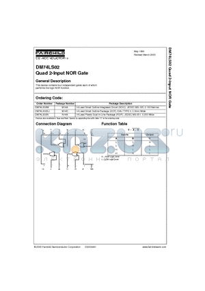 DM74LS02N datasheet - Quad 2-Input NOR Gate