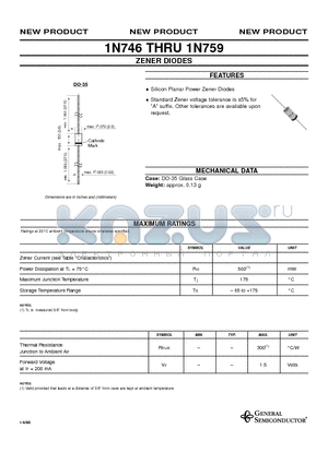 1N752A datasheet - ZENER DIODES