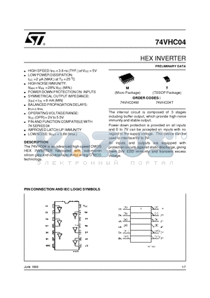 74VHC04 datasheet - HEX INVERTER