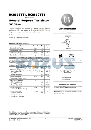 BC857BTT1G datasheet - General Purpose Transistor PNP Silicon