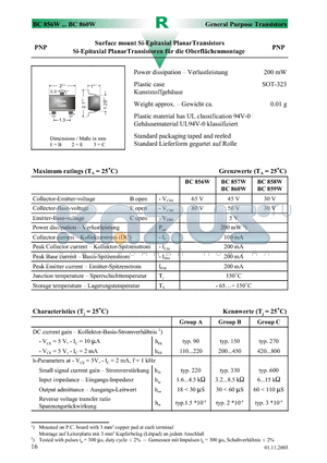 BC857BW datasheet - Surface mount Si-Epitaxial PlanarTransistors