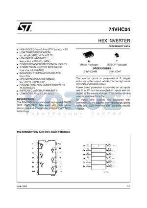 74VHC04T datasheet - HEX INVERTER