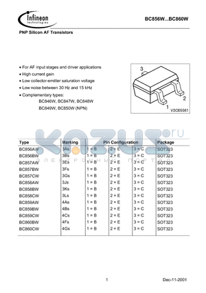 BC857BW datasheet - PNP Silicon AF Transistors