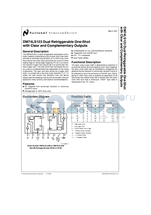 DM74LS123N datasheet - Dual Retriggerable One-Shot with Clear and Complementary Outputs