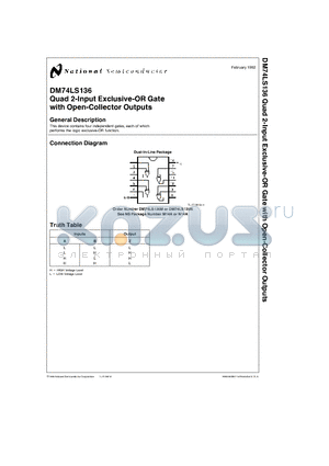 DM74LS136 datasheet - Quad 2-Input Exclusive-OR Gate with Open-Collector Outputs